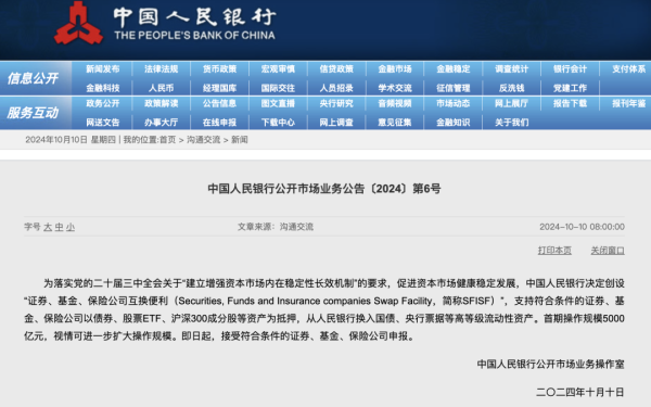 豪极资本 重磅突发！央行创设互换便利工具 首期5000亿